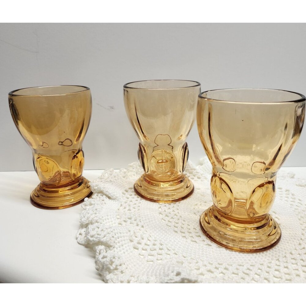 3- Moondrops Amber New Martinsville Tumblers Vintage Glasses